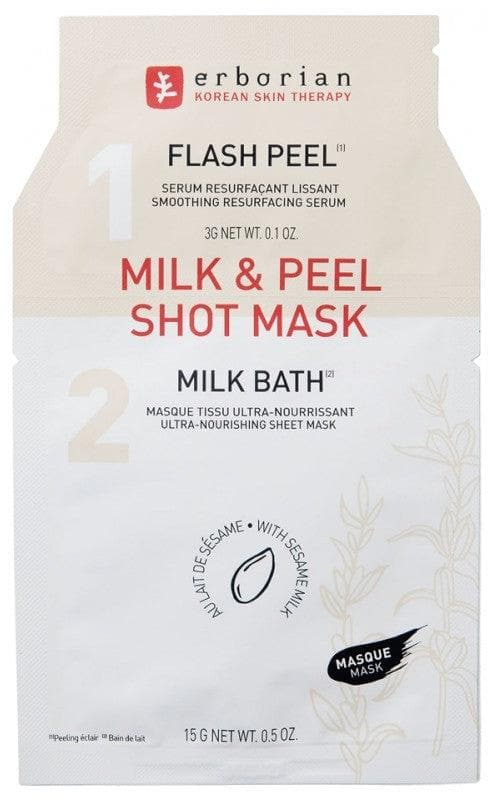 Erborian Milk & Peel Shot Mask 1 Flash Peel Serum 3g + 1 Milk Bath Sheet Mask 15g