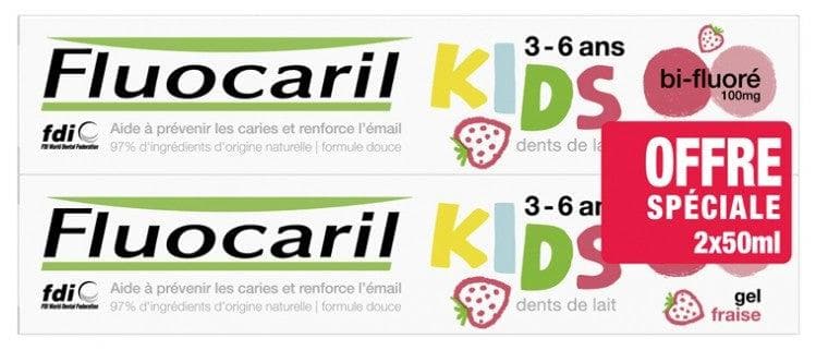 Fluocaril Kids Bi-Fluorinated Toothpaste 3-6 Years 2 x 50ml Colour: Strawberry Gel
