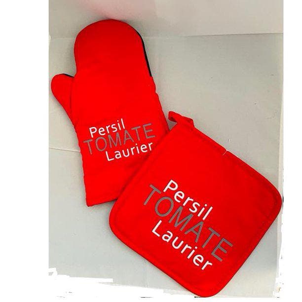 French Cuisine Persil, Tomate, Laurier (Parsley, Tomato, Laurel) Potholder & Oven Mitt Set