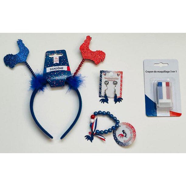 French Flag Accessory Set Kit with Coq headband Red, White and Blue