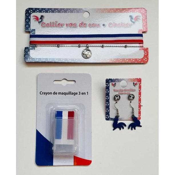 French Flag Euro 2020 Accessory Set Fan Kit Party Kit French Team with Soccer Ball Choker Red, White and Blue