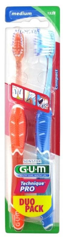 GUM Technique Pro Duo Pack 2 Medium Toothbrushes 1528 Colour: Orange Blue