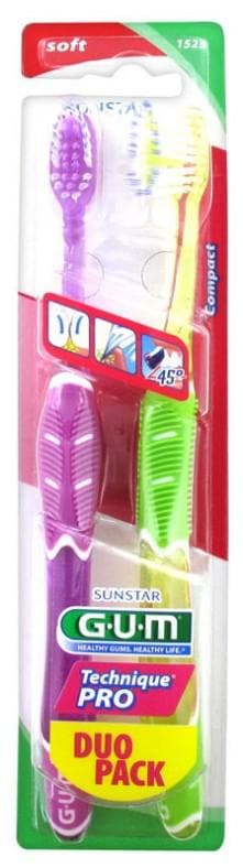 GUM Technique Pro Duo Pack 2 Soft Toothbrushes 1525 Colour: Purple Green