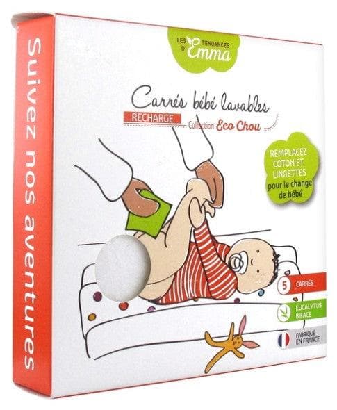 Les Tendances d'Emma Collection Eco Chou Baby Squares Refill 5 Washable Squares Eucalyptus Biface