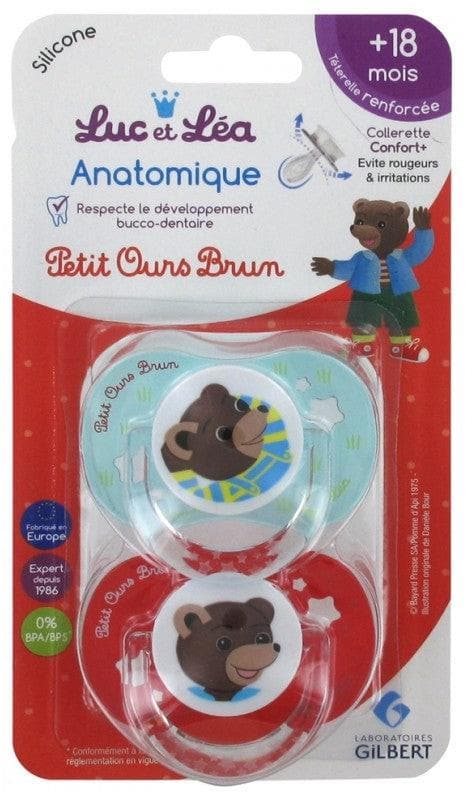 Luc et Léa 2 Anatomic Silicone Soothers With Ring 18 Months and + Model: Petit Ours Brun