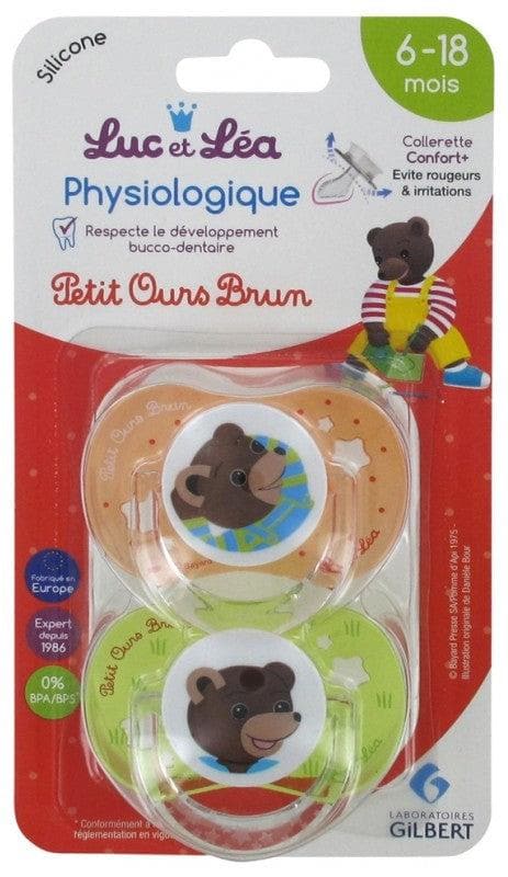 Luc et Léa 2 Physiological Silicone Soothers With Ring 6-18 Months Model: Petit Ours Brun