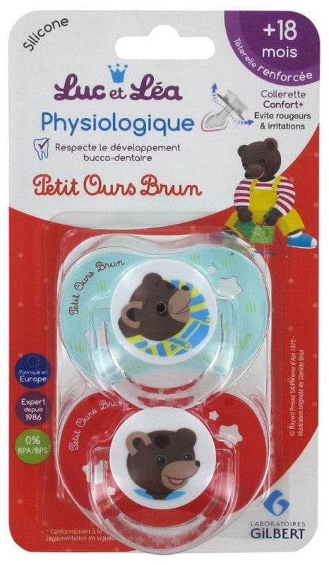 Luc et Léa 2 Physiological Silicone Soothers with Ring 18 Months and + Model: Petit Ours Brun