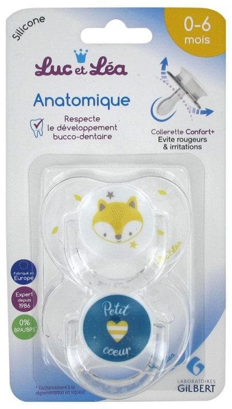 Luc et Léa 2 Soothers With Ring Anatomic Silicone 0-6 Months Model: Fox + Little Heart