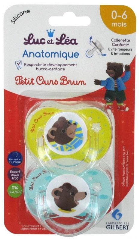 Luc et Léa 2 Soothers With Ring Anatomic Silicone 0-6 Months Model: Petit Ours Brun