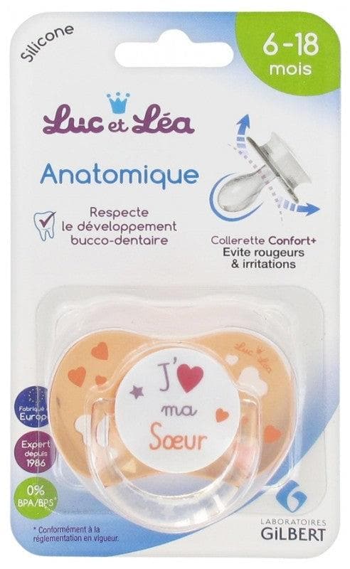 Luc et Léa Anatomical Silicon Soother with Ring 6-18 Months Model: J'aime ma soeur