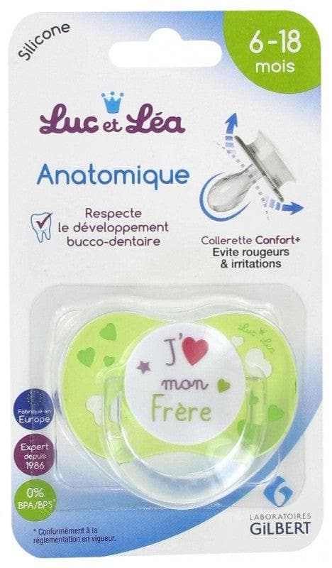 Luc et Léa Anatomical Silicon Soother with Ring 6-18 Months Model: J'aime mon frère