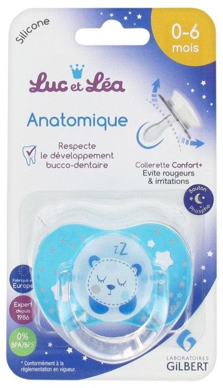 Luc et Léa Anatomical Silicone Soother with Ring 0-6 Months Special Night Model: Bear