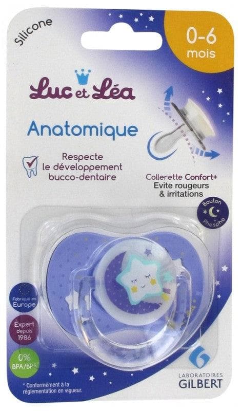 Luc et Léa Anatomical Silicone Soother with Ring 0-6 Months Special Night Model: Star