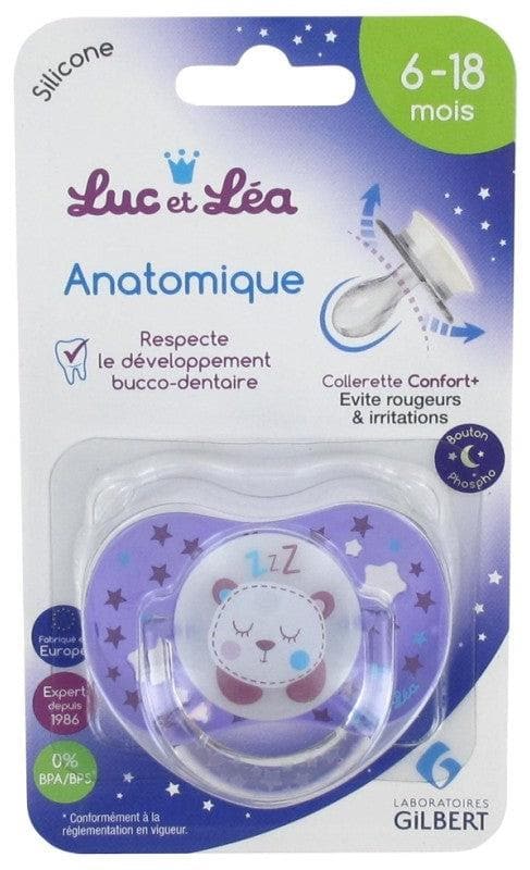 Luc et Léa Anatomical Silicone Soother with Ring + 6 Months Special Night Model: Bear (Phosphorescent)