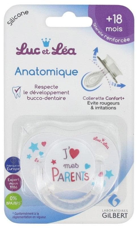 Luc et Léa Silicone Anatomic Soother with Ring + 18 Months Model: I Love My Parents