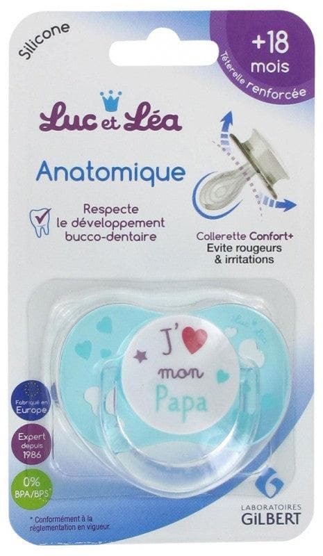 Luc et Léa Silicone Anatomic Soother with Ring + 18 Months Model: J'aime mon Papa