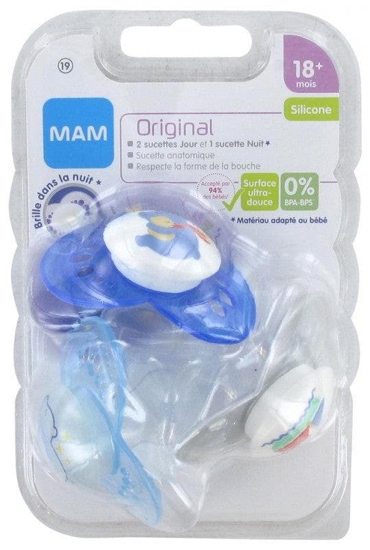 MAM Original 2 Day Silicone Soothers + 1 Night Silicone Soother 18 Mon