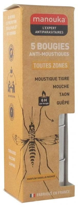 Manouka 5 Anti-Mosquitoes Candles All Areas Vanilla/Monoi Fragrance