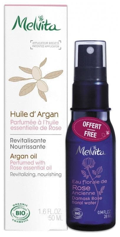 Melvita Scented Argan Oil with Rose Essential Oil Organic 50ml + Old Rose Floral Water Organic 28ml Offered
