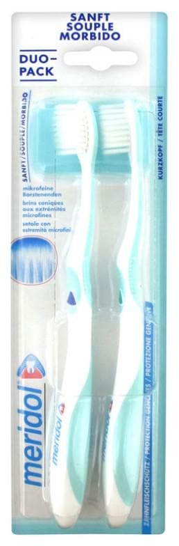 Meridol Duo-Pack Soft Toothbrushes Colour: Blue and Green