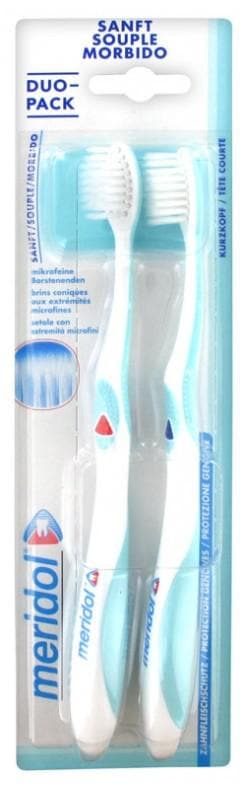 Meridol Duo-Pack Soft Toothbrushes Colour: Red and Blue