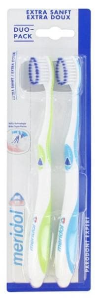 Meridol Parodont Expert Duo Pack Extra Soft Toothbrush Colour: Green and Blue