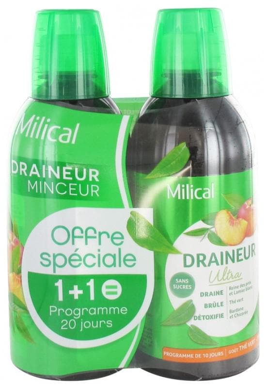 Milical Draining Ultra Slimness 2 x 500ml Flavour: Green Tea / Peach