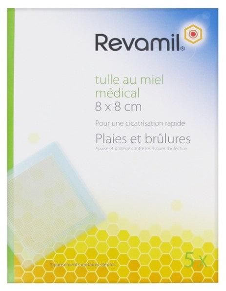 Revamil Tulle with Medical Honey 5 Sterile Unit Plasters 8 x 8cm Size: 8 x 8cm
