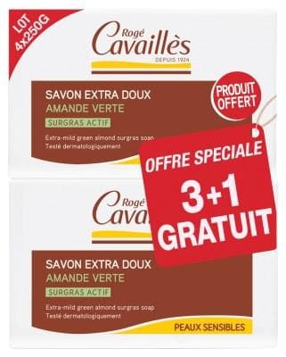 Rogé Cavaillès - Extra-Mild Soap Green Almond 3 x 250g + 1 Free