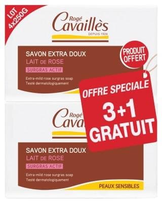 Rogé Cavaillès - Extra-Mild Soap Rose Milk 3 x 250g + 1 Free