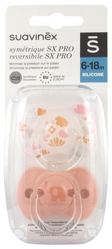 Suavinex 2 Soothers with Reversible Teat SX Pro from 6 to 18 Months Model: Elephant and nature peach