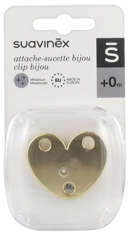 Suavinex Pacifier Clip Jewel Clip 0 Month and + Model: Gold heart