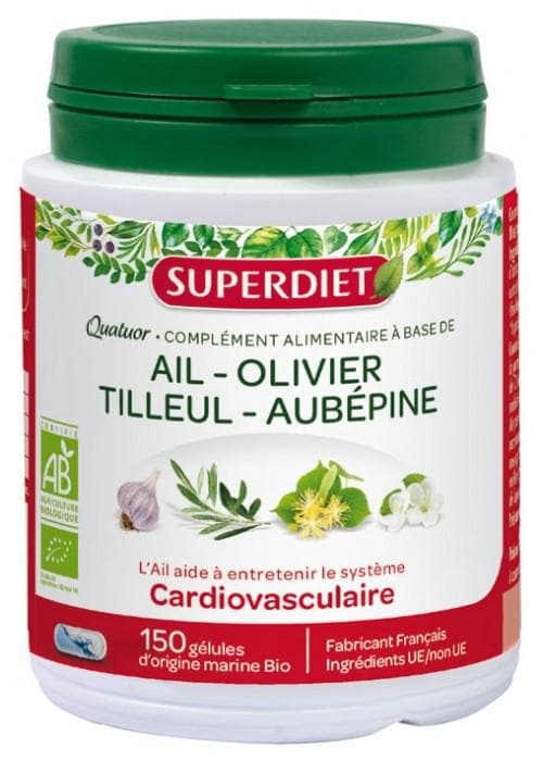 Super Diet Organic Garlic Quatuor Cardiovascular 150 Capsules
