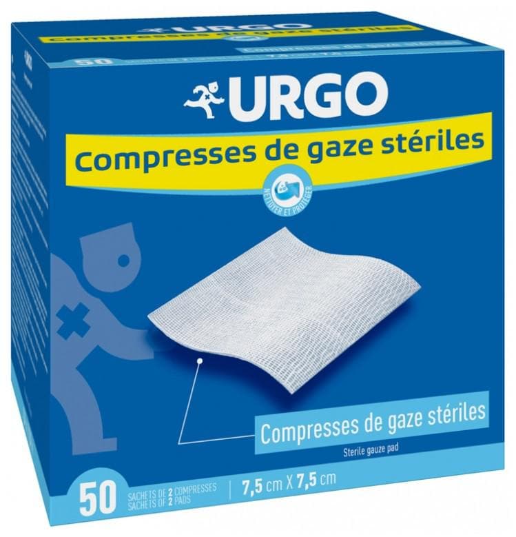 Urgo Sterile Gauze Compresses 7,5cm x 7,5cm 50 Sachets of 2 Compresses