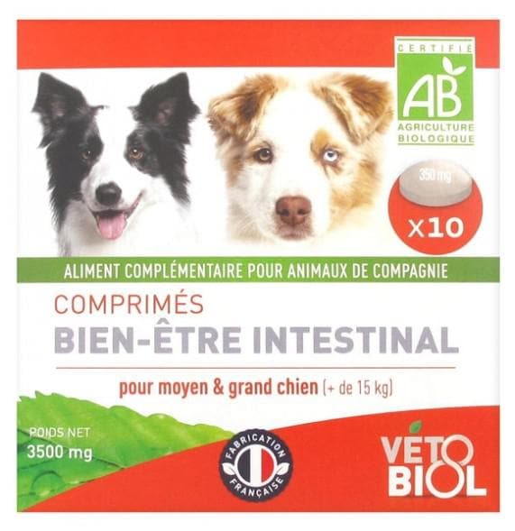 Vétobiol Organic Intestinal Well-Being for Medium and Big Dog (+15kg) 10 Tablets