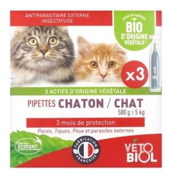 Vétobiol - Pipettes Kitten Cat 500g to 5kg 3 Pipettes