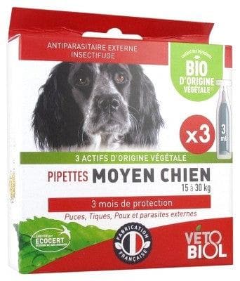 Vétobiol - Pipettes Medium Dog 15 to 30 kg 3 Pipettes