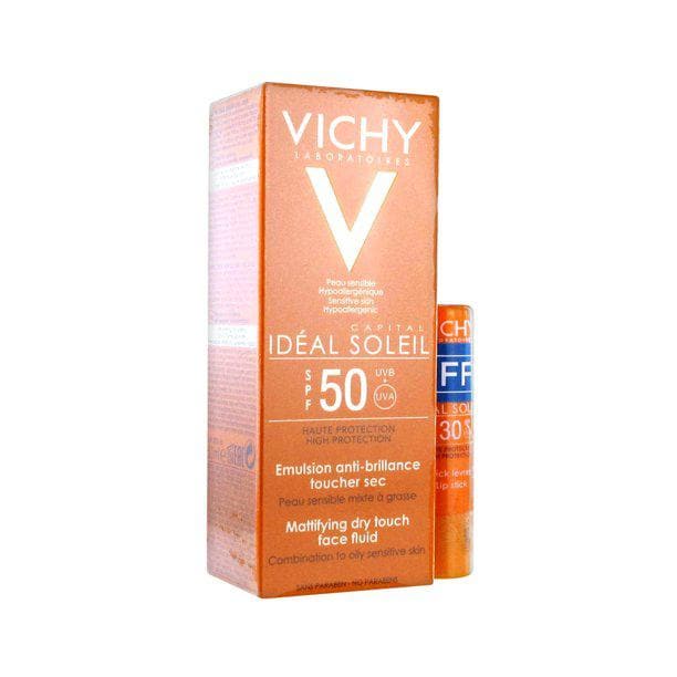 Vichy Capital Ideal Soleil SPF 50 Mattifying Face Fluid Dry Touch 50ml Free Lips Stick