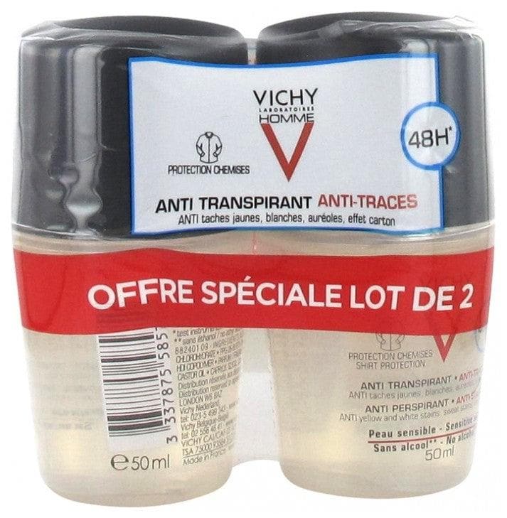 Vichy Homme 48H Antiperspirant Deodorant Anti-Marks Roll-On 2 x 50ml