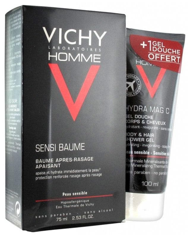 Vichy Homme Sensi-Balm Soothing After-Shaving Balm 75ml + Hydra MAG C Shower Gel Body and Hair 100ml Free