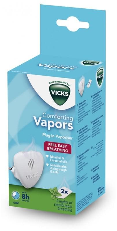 Vicks Comforting Vapors Electric Diffuser of Essential Oils + 2 Mint Refills