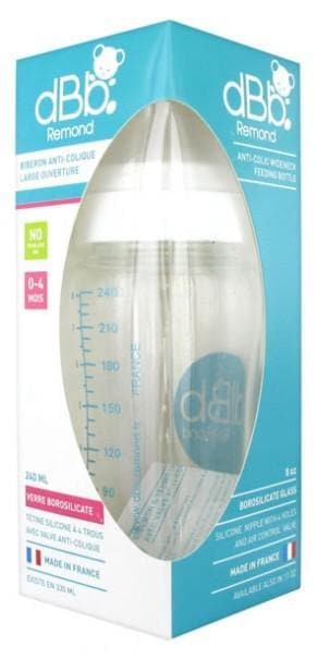 dBb Remond Anti-Colic Baby Bottle Large Opening in Glass 0-4 Months 240ml Colour: White